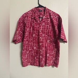 Christian Dior Monsieur Red Floral Hawaiian Print Shirt Mens Size Medium Vintage